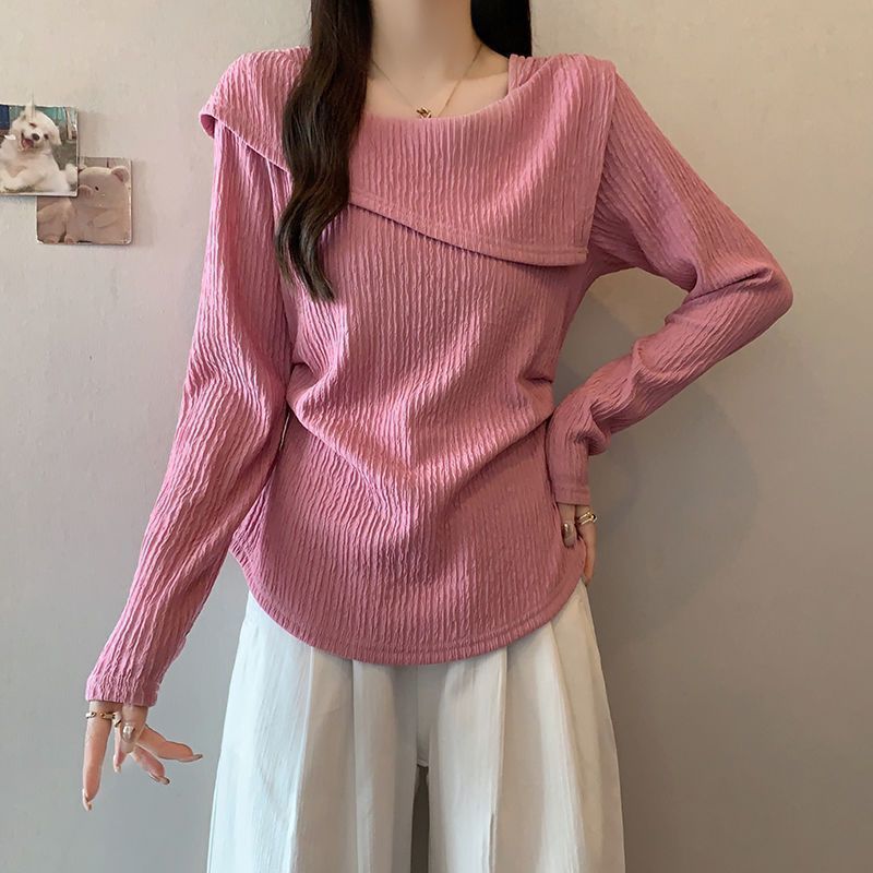 Blusa Feminina Estilo Coreano Elegante Manga Comprida Casual Moda Camisa Top Plus Size Cintura Irregular Solta Emagrecim