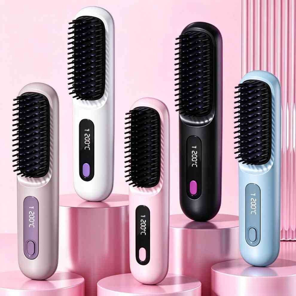 Escova Alisadora Sem Fio Recarregável Bivolt com 3 Temperaturas e Carregamento USB-C
