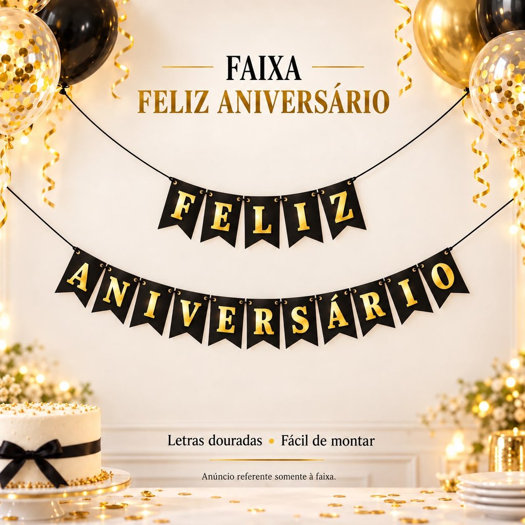 Faixa Feliz Aniversário Decorativa Várias Cores Festa Banner
