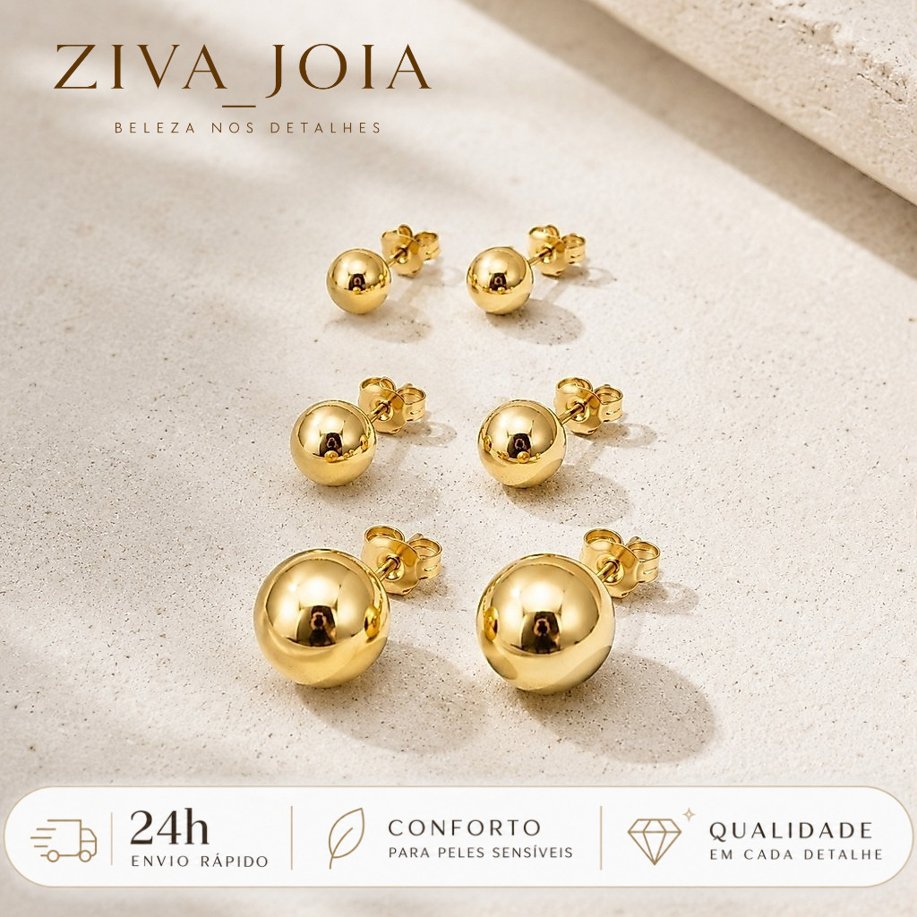 Kit Brinco Bolinha Dourado Aço Inoxidável Perfeito Para O Dia A Dia Hipoalergênico Acessório Feminino Básico