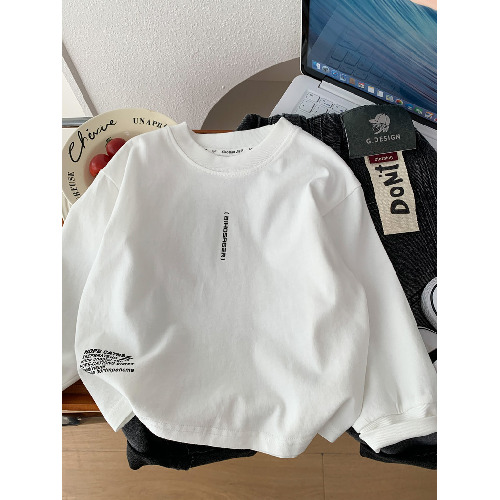 Meninos camisetas de manga comprida crianças primavera outono roupas moda camisas de fundo branco médio pequeno crianças