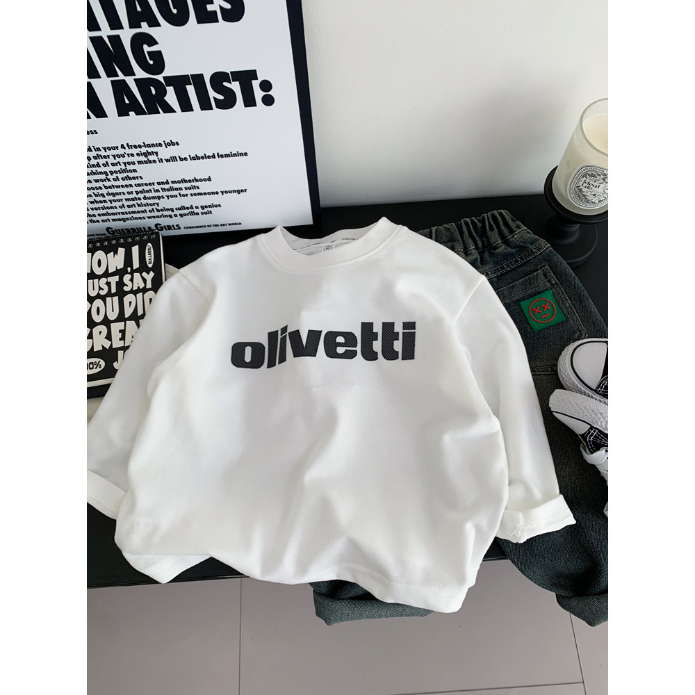 Meninos macio de manga comprida camiseta primavera outono roupas meninos estilo ocidental camiseta branca crianças média