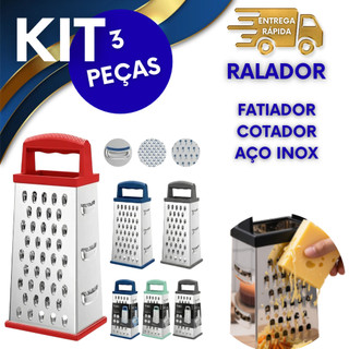 MULTIFUNCIONAL E PRATICO 3 RALADORES PARA QUEIJOS LEGUMES BATATAS FATIADOR E DESCASCADOR DE AÇO INOX