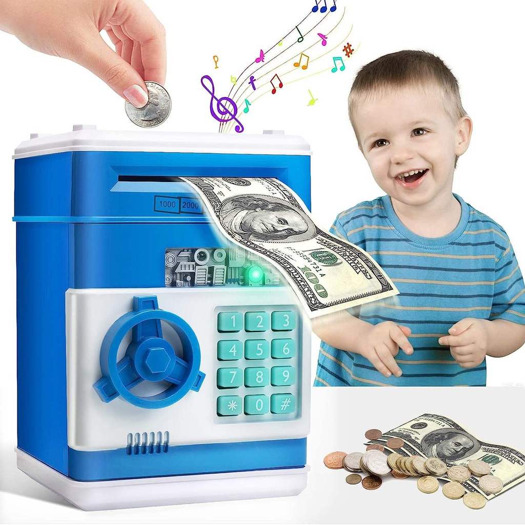 Cofrinho Infantil 2 Modelos: ATM Senha ou Impressão Digital Rolo Automático