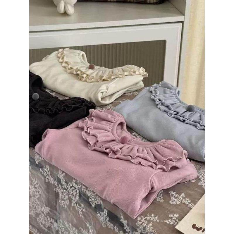 Bebê menina primavera outono moda manga comprida camiseta feminina. crianças roupas de outono gola boneca crianças.