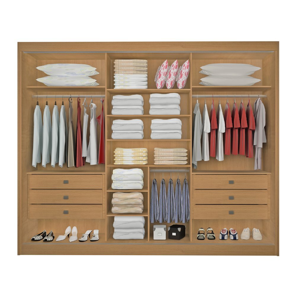 Guarda Roupa com Espelho Casal 3 Portas 6 Gavetas 100% MDF Miami Marrom/Cinamomo/Off White Cinamomo/Off White · foto 2