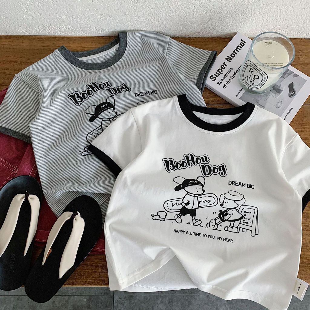 Crianças verão dos desenhos animados filhote de cachorro impresso camiseta 2026 novo estilo meninos verão em torno do pe