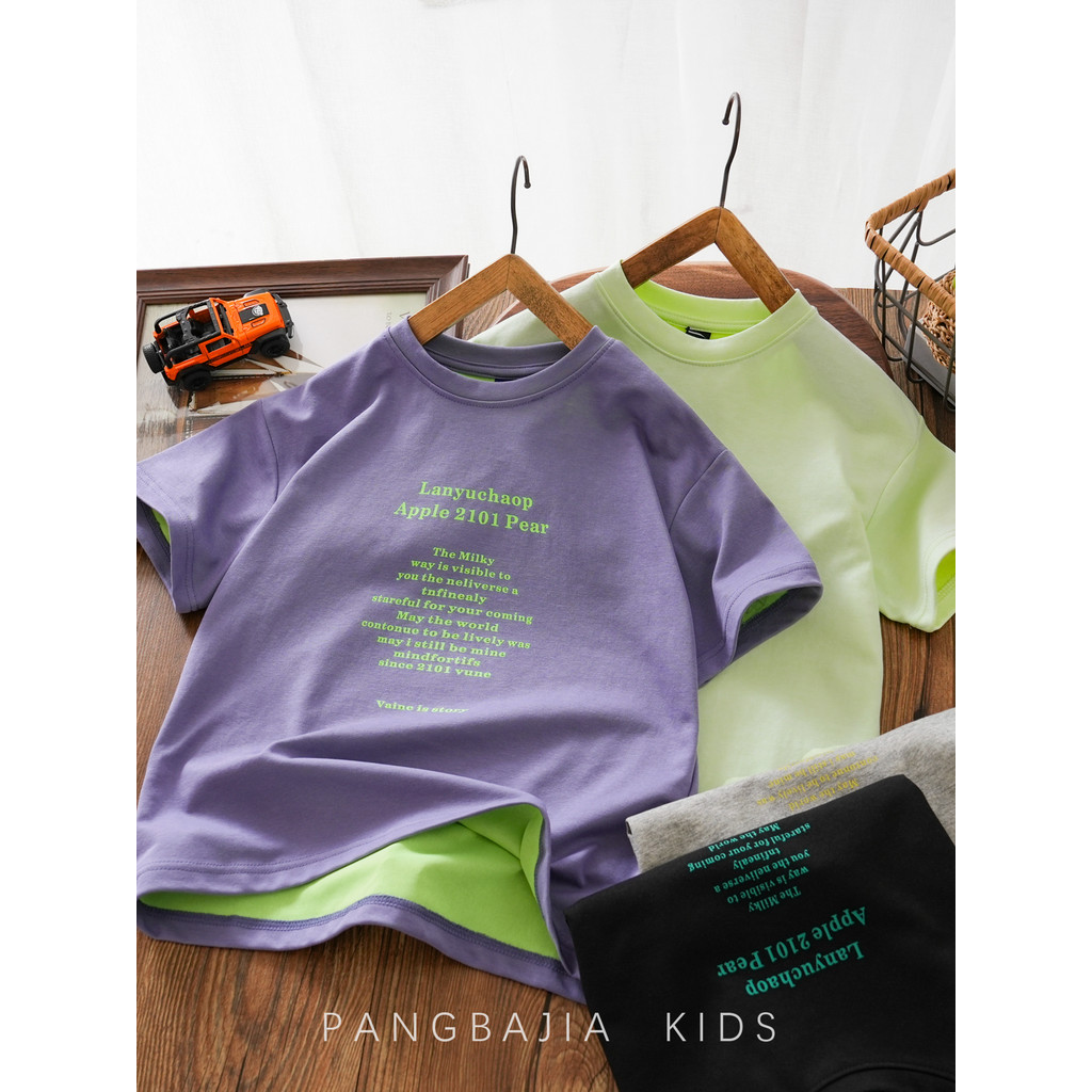 Camiseta para meninos de manga curta estilo verão 2026 novo verão médio grande crianças carta impressão meninos crianças
