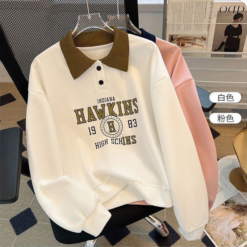 Blusa Polo Com Gola Feminina Estilo Coreano Elegante Manga Comprida Casual Moda Camisa Top