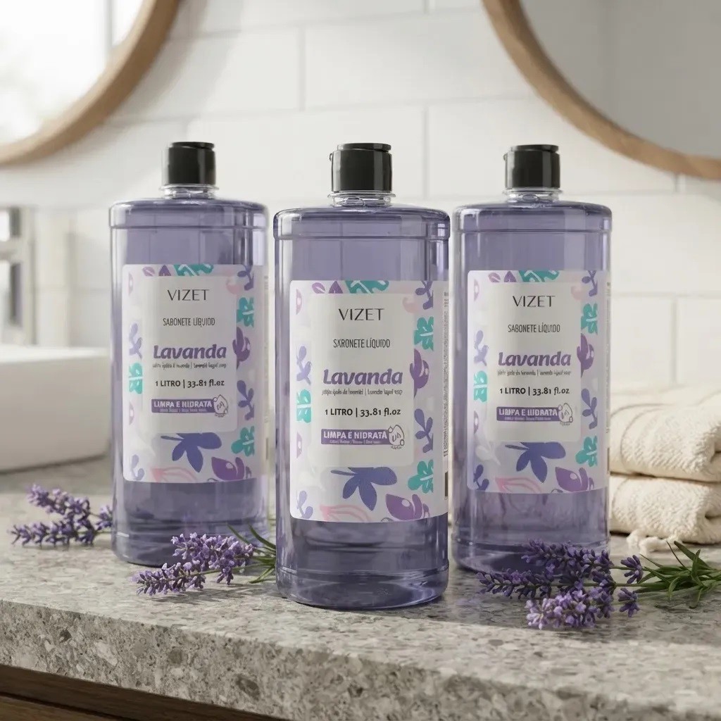 KIT 3 SABONETES LÍQUIDO VIZET 1 LITRO - LAVANDA