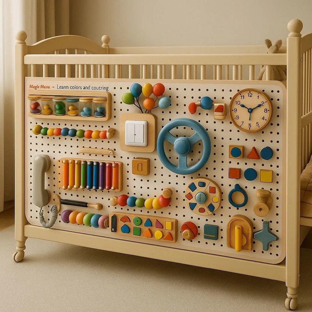 Wooden Montessori Busy Board DIY Children Parts Lock Activity Life Skill Training Toy Age 1+