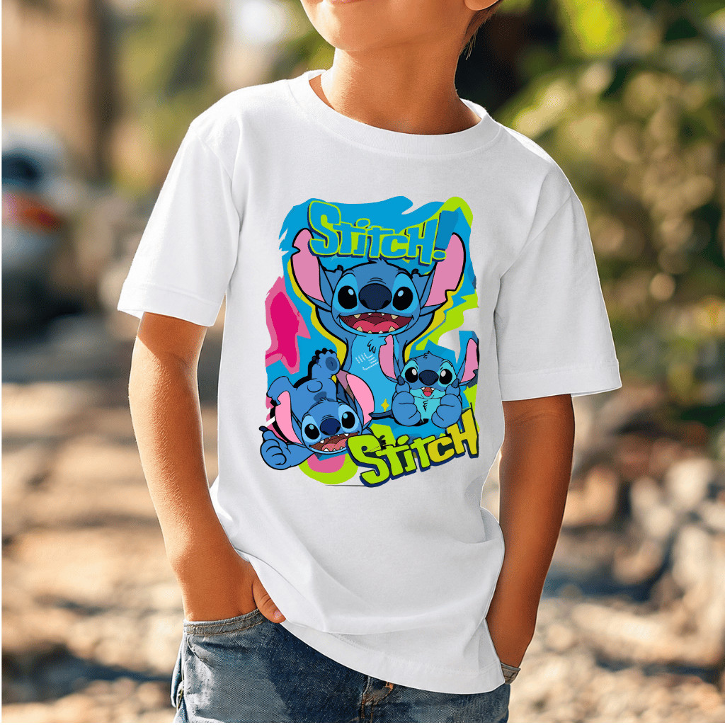 Camiseta Infantil Stitch Unissex Estampada Manga Curta Personagem Divertido Casual Algodao Presente