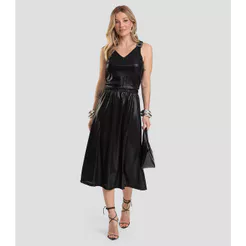 Saia Feminina Midi Plissada Dianna Preto