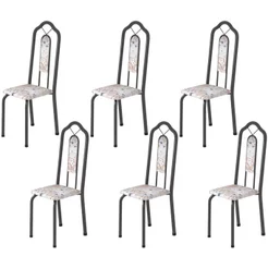 Kit 6 Cadeiras Tubular Bianca Prata/Martelado/Botanic Bege Martelado Prata/Botanic Bege