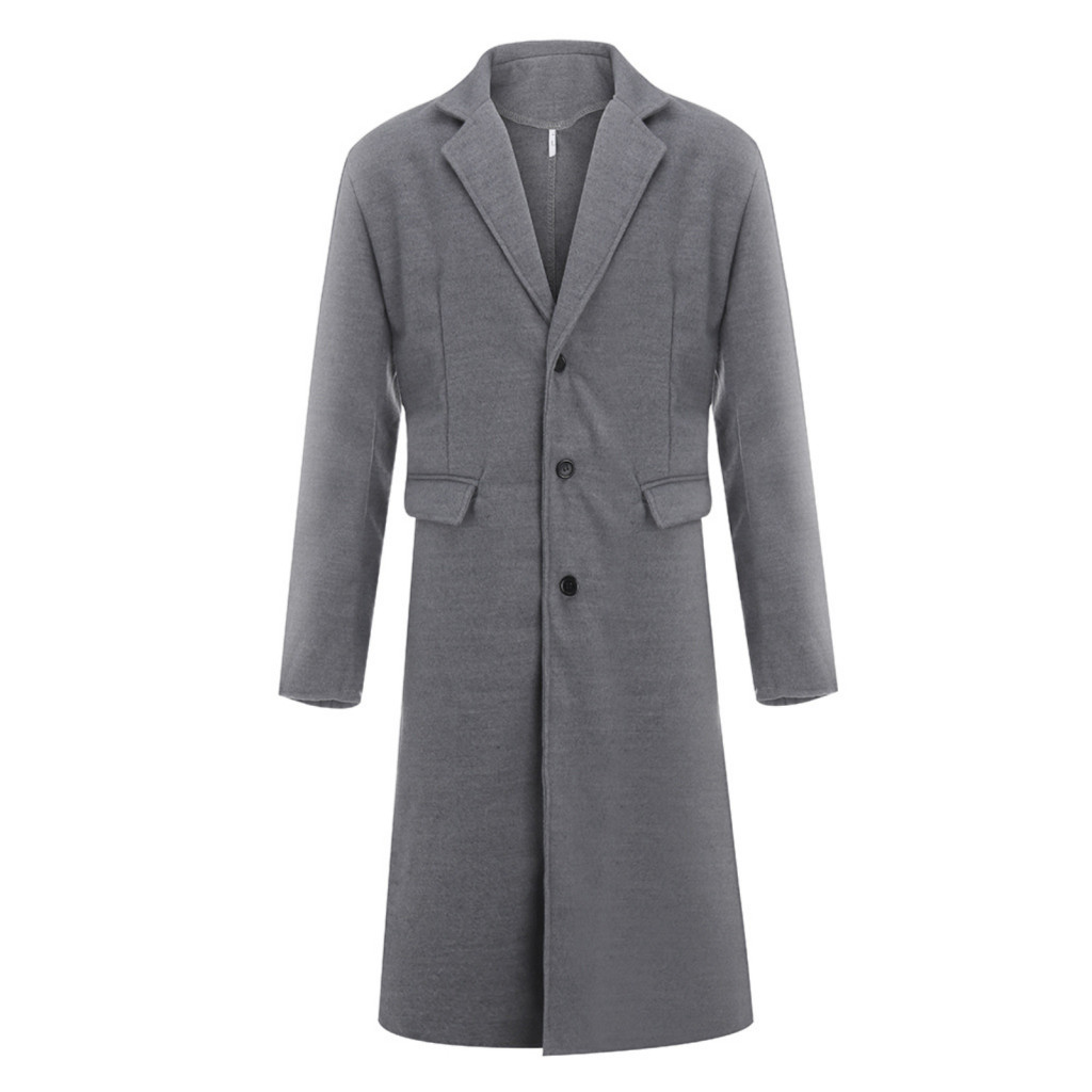 Inverno Masculino Manga Comprida Botões Jaqueta Sobretudo Comprimento Médio Trench Coat