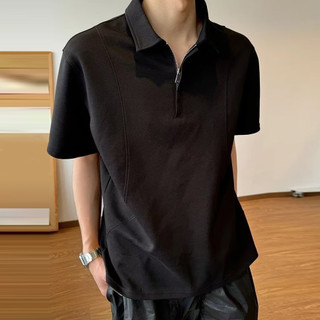 Camiseta de manga curta masculina 2026 verão novo estilo ar algodão luz luxo moda solta gola alta Casual camisa polo top