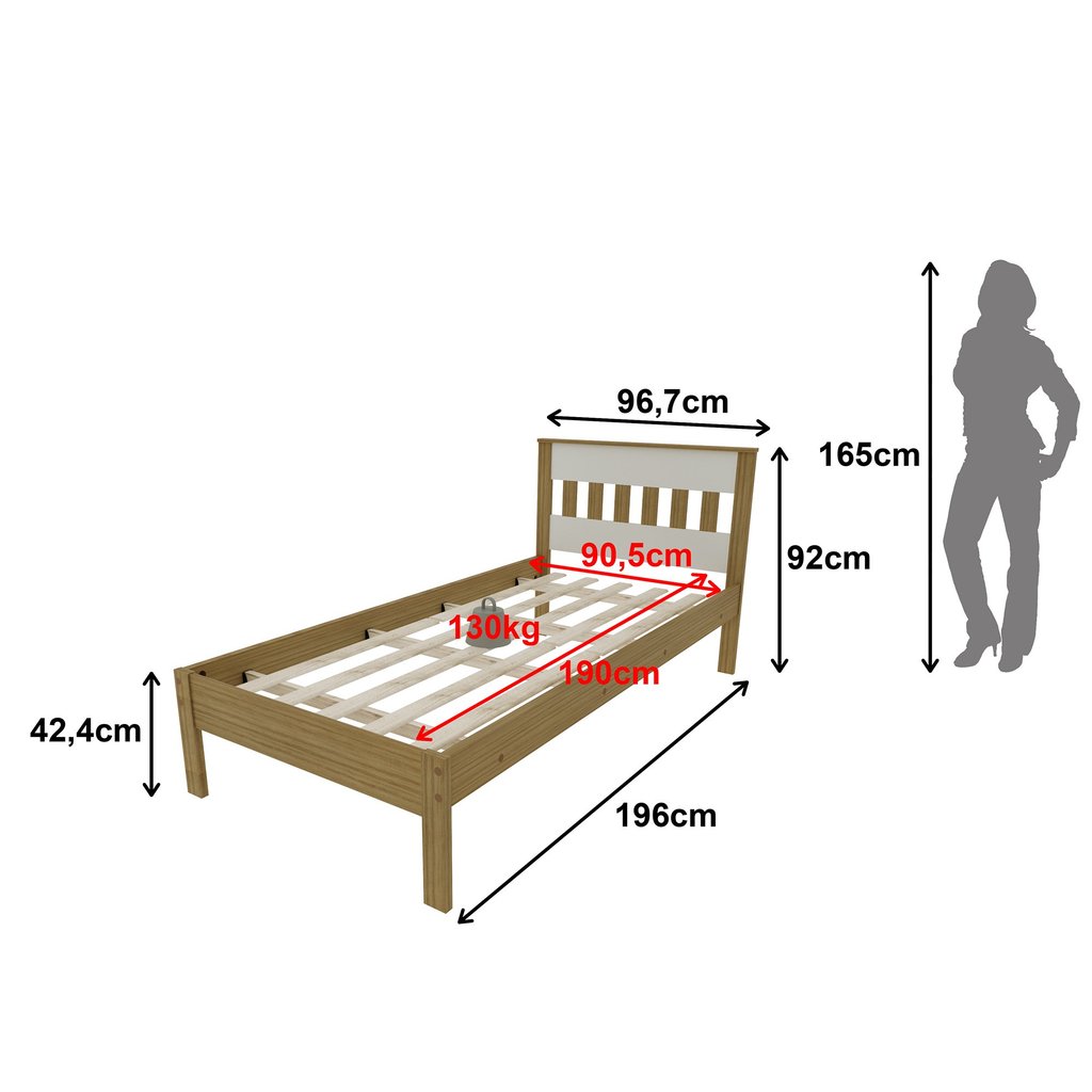 Cama de Solteiro CM8006 para Colchão de 88cm Bege/Amêndoa/Branco Amêndoa/Branco — imagem 2 de 2