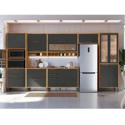 Cozinha Completa Modulada 100% MDF 7 Peças 14 Portas 6 Gavetas e Vidro 429cm Vicenza Espresso Móveis