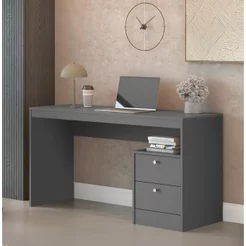 Escrivaninha Retangular em Funzionale 2 Gavetas 100% MDF 135cm Titânio Titânio
