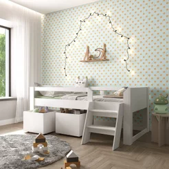 Cama Solteiro Infantil com Escada e 2 Baús Serena Yescasa Branco