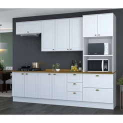 Cozinha Completa Modulada 5 Peças 10 Portas 4 Gavetas Emily Espresso Móveis Branco/HP/Nature Branco HP/Nature