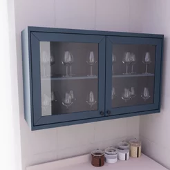 Armário Aéreo 120cm 2 Portas com Vidro Moldurado Cozinha Sevilha Azul Azul