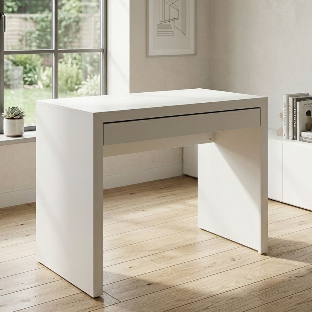 Escrivaninha Mesa Escritório com ME4107 1 Gaveta 90cm Branco Branco