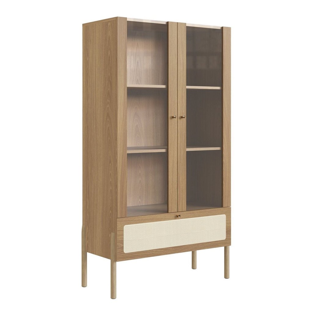 Cristaleira 2 Portas Vidro 1 Gaveta 83cm Palhinha Pé Madeira Bege/Hanover Hanover — imagem 2 de 2