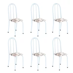 Kit 6 Cadeiras Tubular 96x36x41 cm Iris B Branco/Arabesco