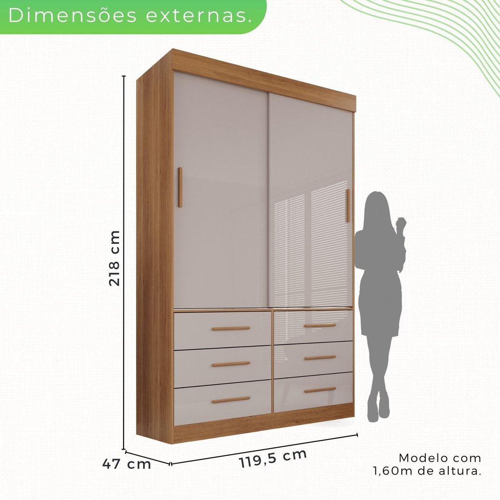 Guarda Roupa Solteiro 2 Portas 6 Gavetas Luana Off White/Cinamomo/Off-White Cinamomo/Off White · foto 2