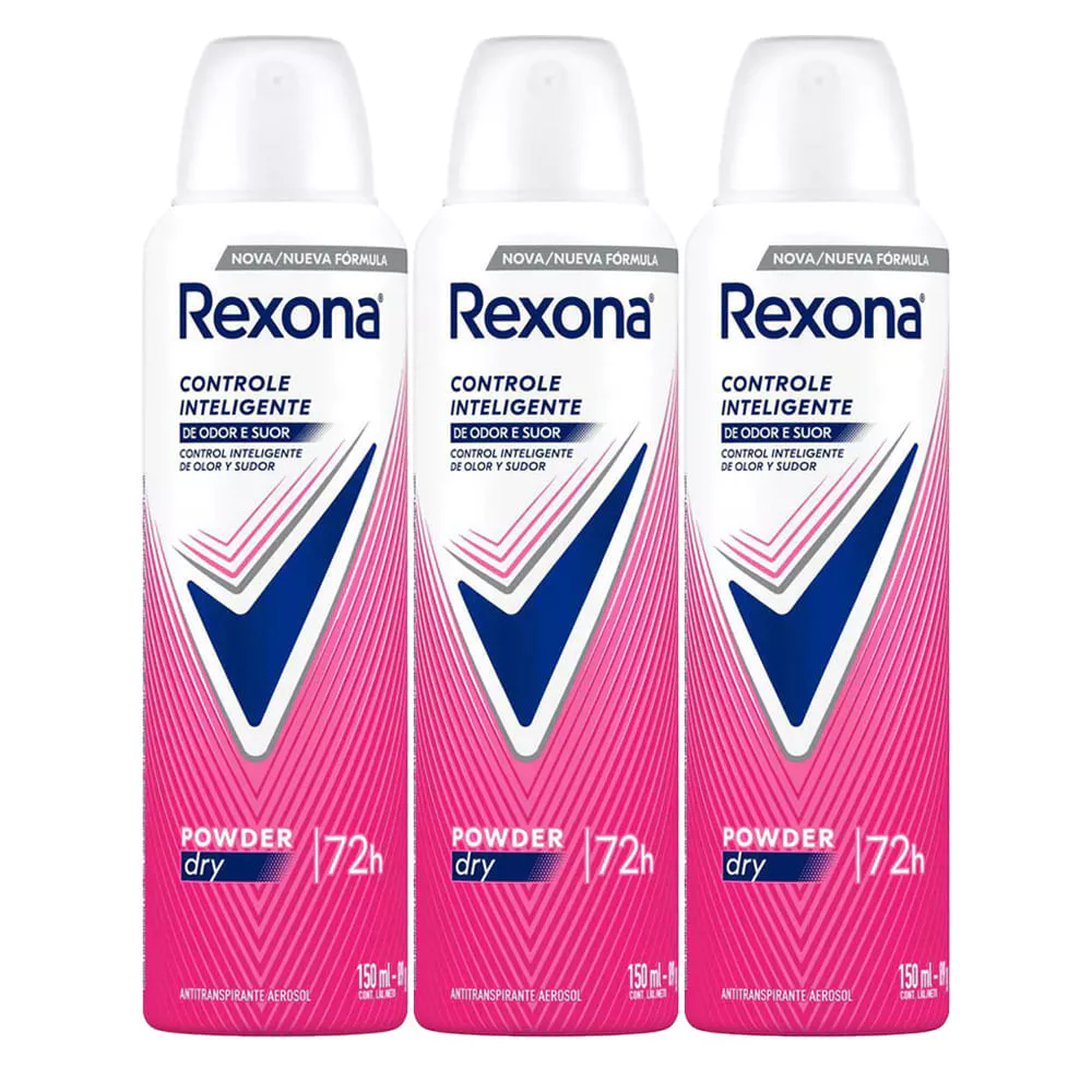 Kit Desodorante Aerosol Rexona Powder Dry 150ml - 3 Unidades