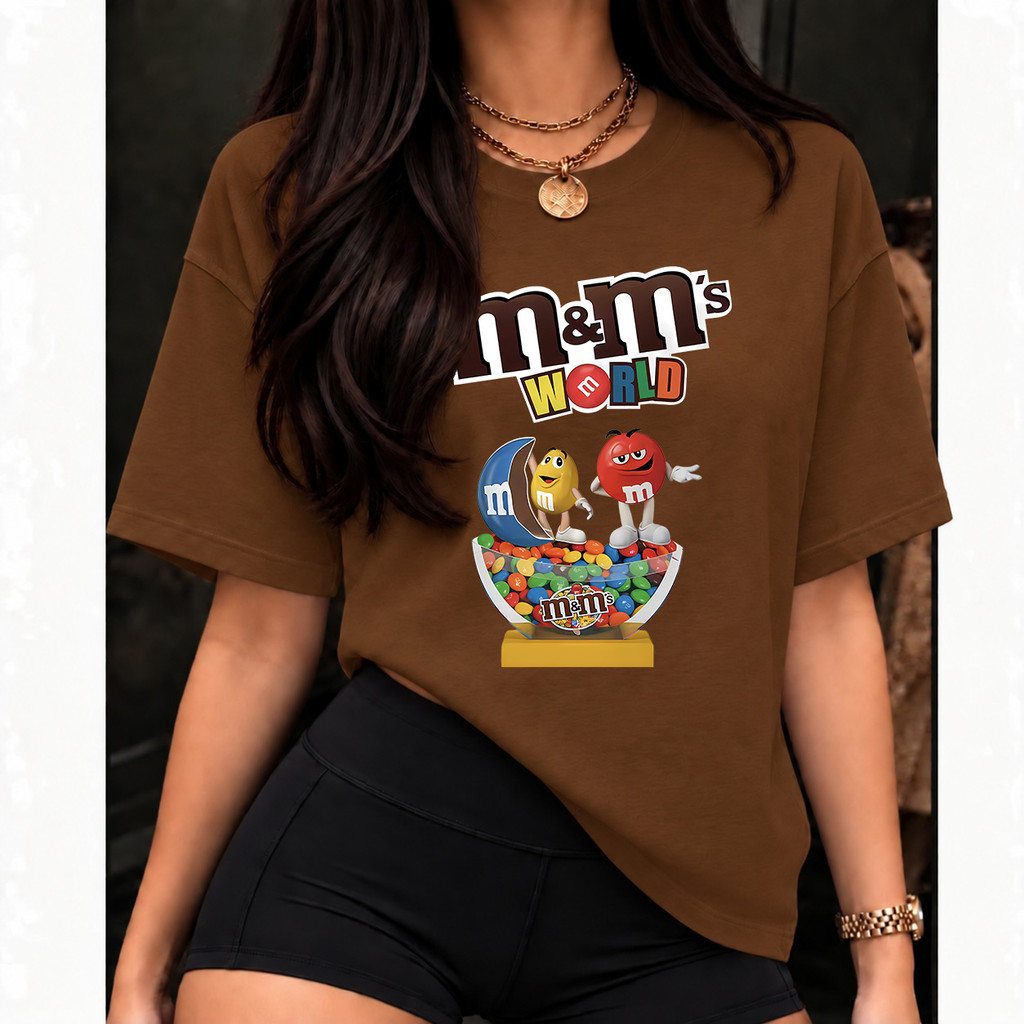 [Camiseta Premium em Algodão Puro] SUSU M&M's World Personagens Divertidos Estampa Cartoon Feminina Manga Curta P-G3