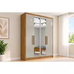 Guarda Roupa Solteiro 4 Portas e 3 Gavetas c/ Espelho Moderni/Sevilha Plus Cumaru/Fendi 25 - Novo Horizonte