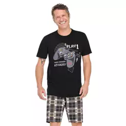 Pijama Adulto Masculino Gamer Linha Família Elian Preto