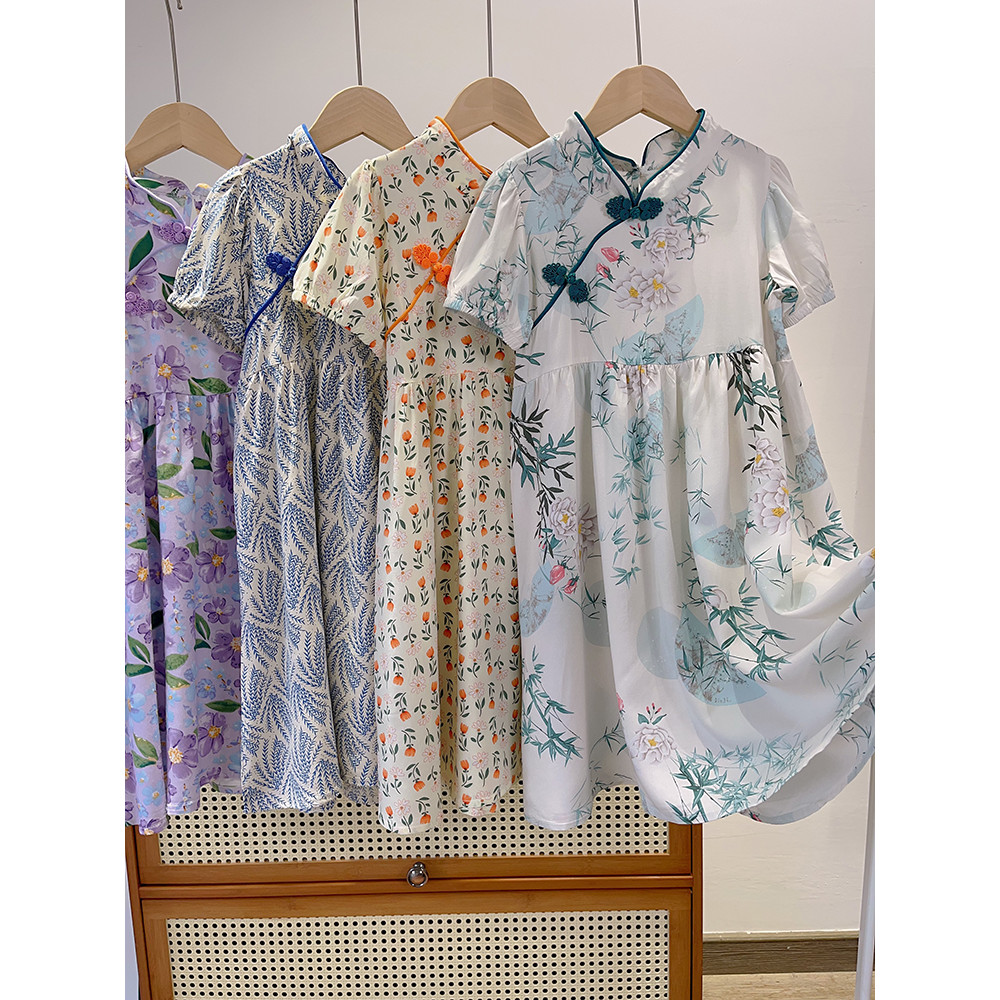 Legal algodão meninas verão vestido Floral médio grande crianças algodão seda Cheongsam vestido meninas respirável única
