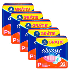 Kit 5 Absorvente Always Super Proteção Cobertura Suave - 160 Unidades