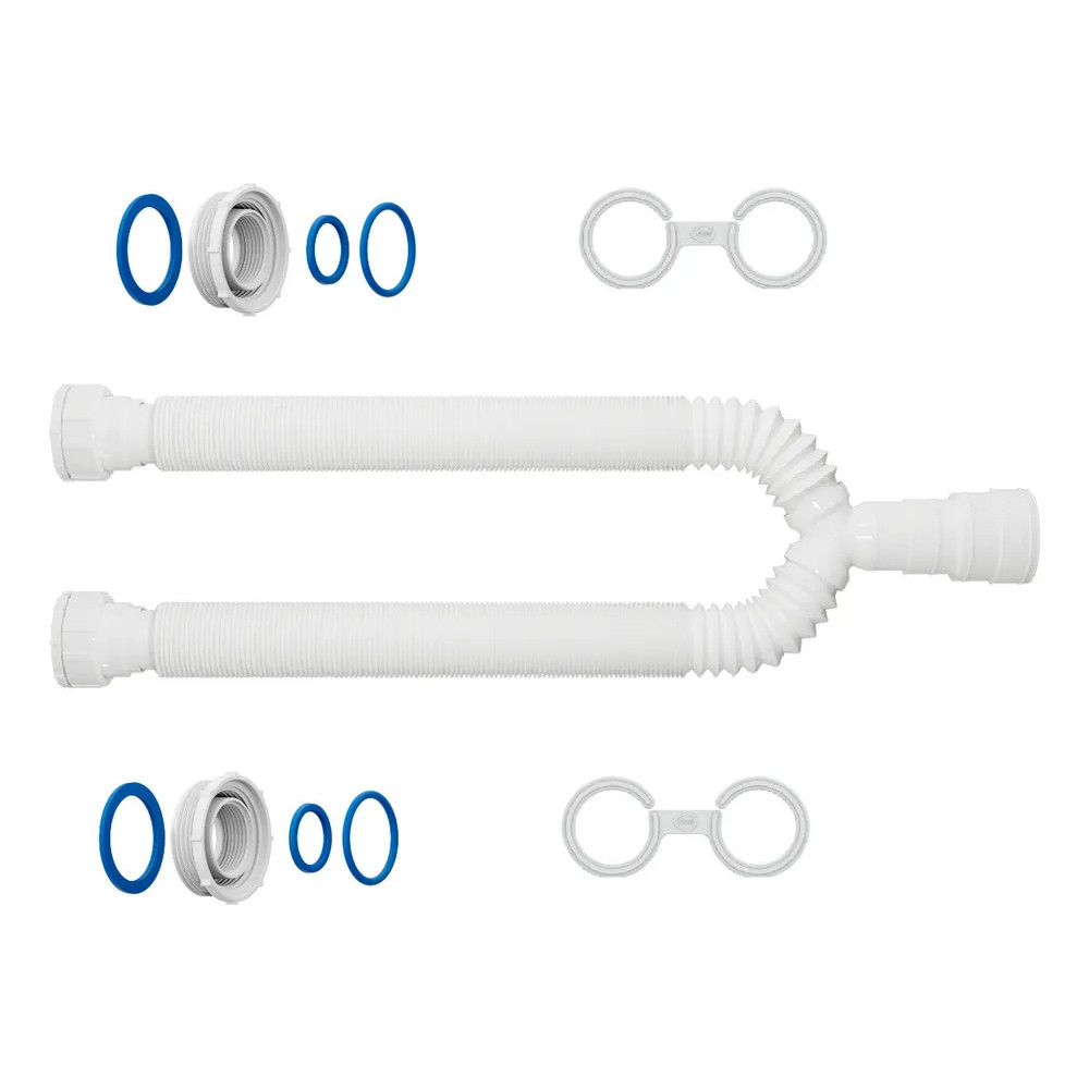 2x Sifão Duplo Universal Longo 1,1m Branco Tanque Pia