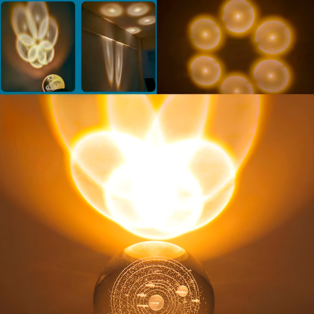 Luminária de Mesa Esfera de Madeira com Iluminação LED