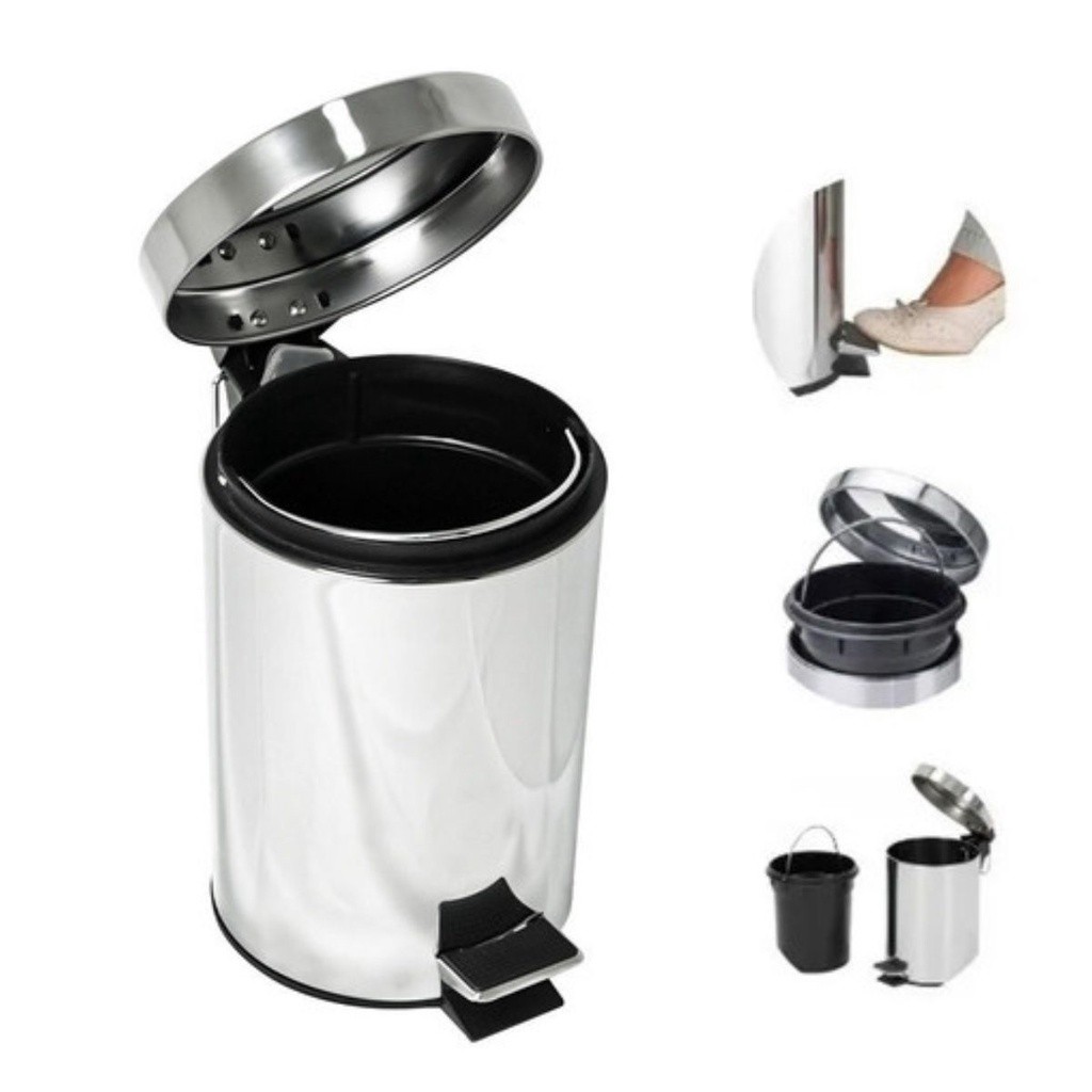 Lixeira de Inox 3Lts Com Pedal e Cesto Removível Cozinha Banheiro