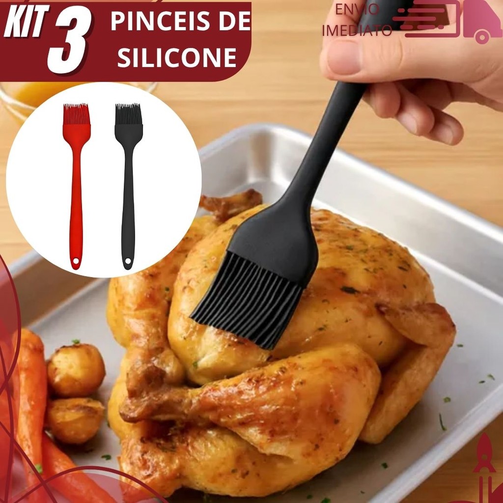 Kit 3/2/1 Pincel Culinário de Silicone Premium para Untar Formas Cozinhar e Confeitar Receitas