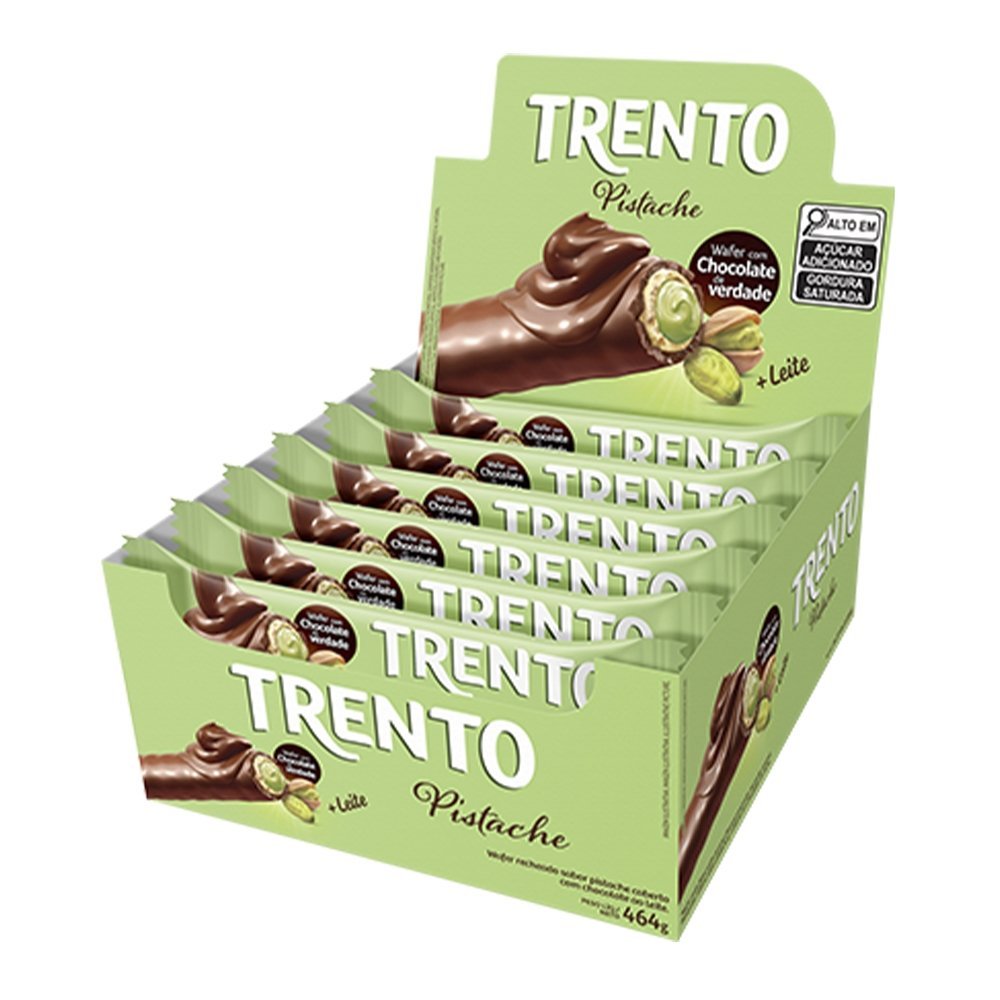 Detalhes do Chocolate Wafer Trento Pistache 29g - Embalagem com 16 Unidades