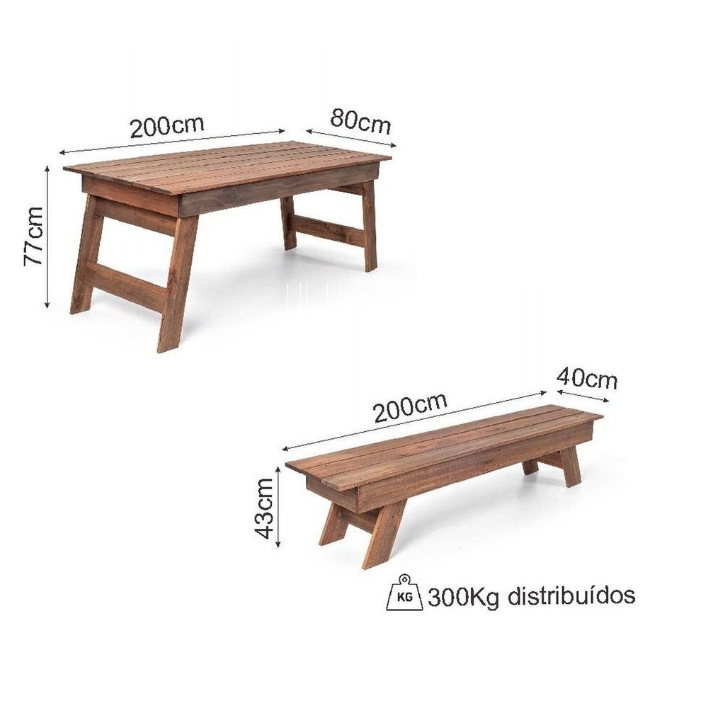 Detalhes do Conjunto para Jardim com 2 Bancos em Madeira Maciça