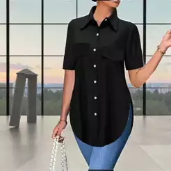 Camisa Social Casual Feminina Liso Manga Curta Moda Basica