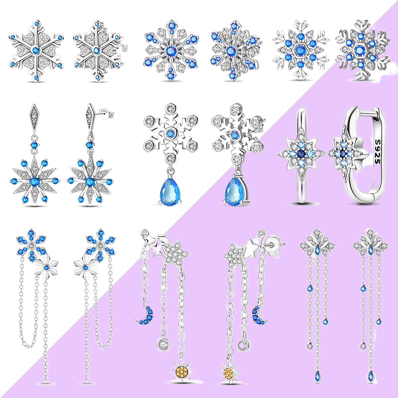 Brincos femininos S925 prata esterlina romântico formato de floco de neve brincos adequados para uso diário presentes de