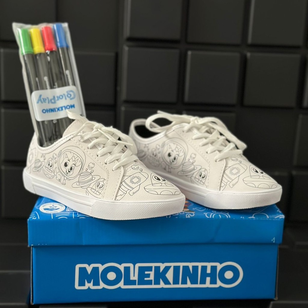 Tenis Molekinho para Pintar Acompanha Canetinhas Original