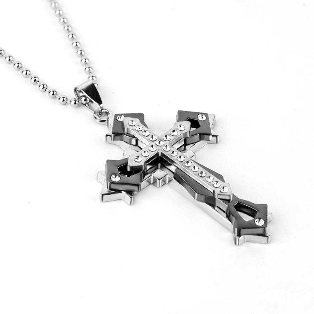 Religião Masculino Feminino Metal Cruz Pingente Colar Borda Chanfrada Corrente Jóias — imagem 2 de 2
