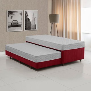 Cama Box Conjugada Solteiro com Auxiliar Colchões Sensor Branco/Vermelho em Oferta na Shopee
