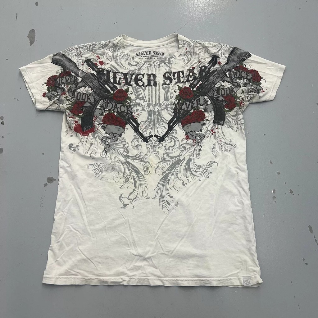 SilverStar Y2K Vintage Gráfico Retro Algodão Camiseta Estampada Oversized Unissex Streetwear Camisa Top