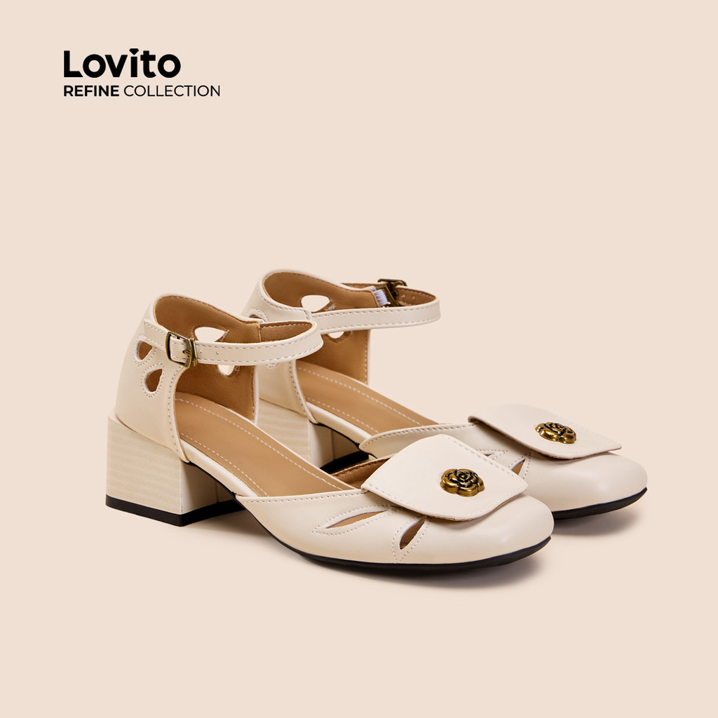 (Lovito Refine) Saltos Vintage Retrô para Todas As Estações Saltos Off-white para mulheres LR13E445 em Oferta na Shopee