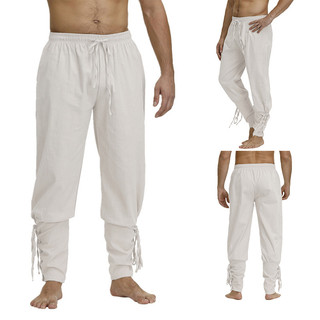 Adulto Masculino Medieval Renascentista Vintage Pirata Traje Calças Soltas Viking Rendas Até Perna Bandagem Retor Cospla